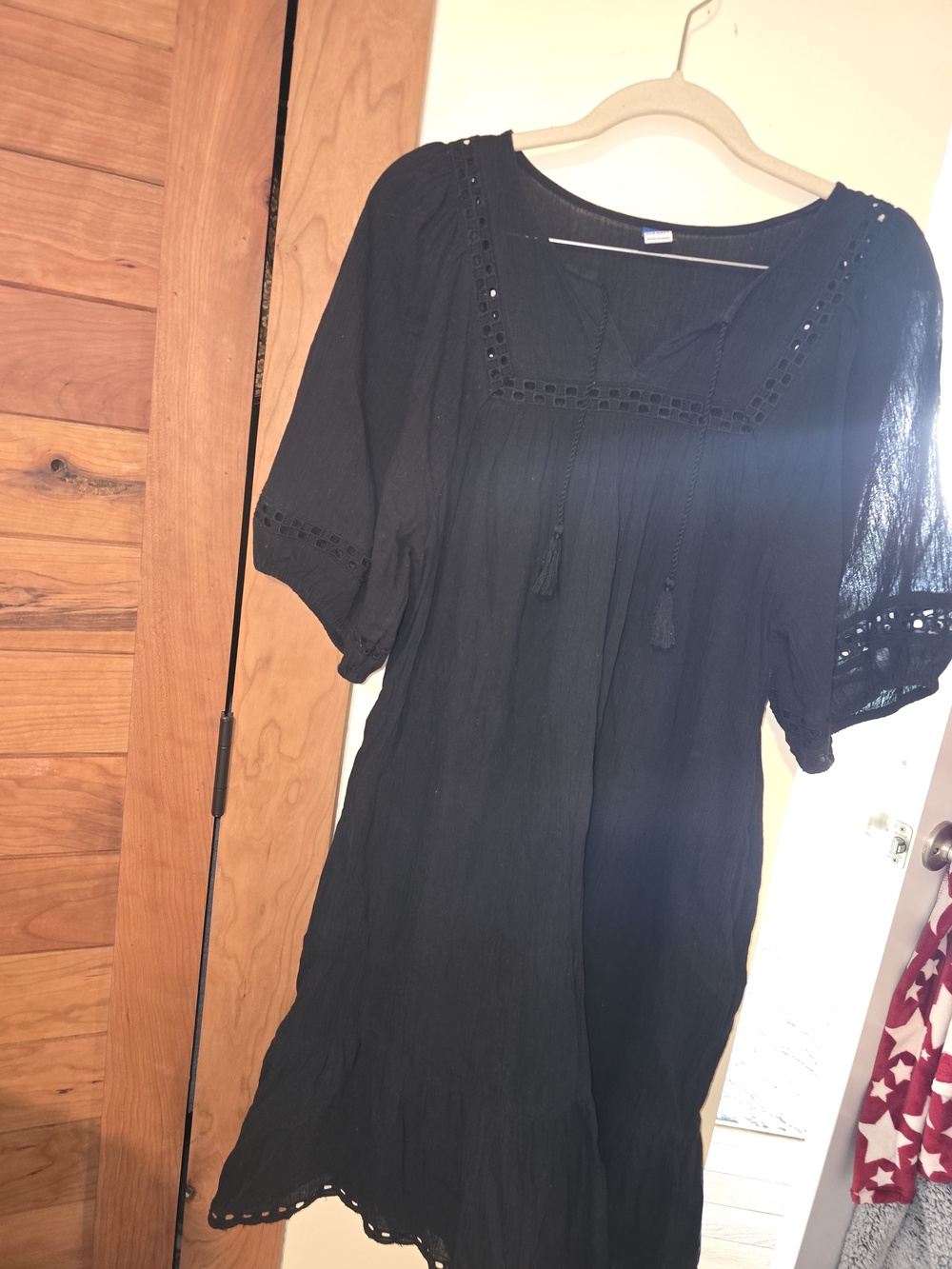 Black Boho Tassel Peasant Dress - Women
